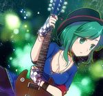  alternate_costume casual electric_guitar green_eyes green_hair guitar hat instrument inuinui jewelry necklace shiki_eiki solo touhou wristband 