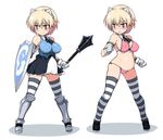  alternate_costume animal_ears arm_strap ascot bad_id bad_twitter_id bare_shoulders blonde_hair blue_eyes blue_panties blush bra brave_witches breasts cameltoe cleavage covered_nipples detached_collar gloves impossible_clothes large_breasts mace navel nikka_edvardine_katajainen nipples null_(nyanpyoun) open_mouth panties pink_bra pink_panties pregnant see-through simple_background striped striped_legwear sweater thighhighs underwear underwear_only weapon white_background white_gloves world_witches_series 