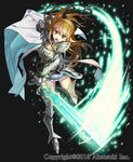 armor blonde_hair blue_eyes bow cape hair_bow highres long_hair matsui_hiroaki official_art solo sword thousand_memories weapon 