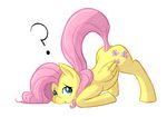  ? ass_up confusion cutie_mark elslowmo equine female feral fluttershy_(mlp) friendship_is_magic hair jalm mammal my_little_pony pegasus pink_hair plain_background raised_tail solo suggestive white_background wings 