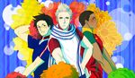  axis_powers_hetalia black_hair blonde_hair blush brown_eyes cameroon_(hetalia) dark_skin dark_skinned_male dutch english flower green_eyes male_focus multiple_boys netherlands_(hetalia) open_mouth pom_poms scarf smile sweat thai thailand_(hetalia) 