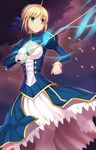  ahoge artoria_pendragon_(all) bad_id bad_pixiv_id blonde_hair dress excalibur fate/stay_night fate_(series) green_eyes highres invisible_air saber solo sword umitonakai weapon 