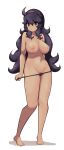  1girl ahoge al_bhed_eyes barefoot black_eyes black_hair black_panties breasts commentary creatures_(company) english_commentary eyebrows_visible_through_hair full_body game_freak grin hair_between_eyes hairband hex_maniac_(pokemon) highres lamb-oic029 large_breasts long_hair looking_at_viewer messy_hair navel nintendo nipples npc_trainer panties panty_pull pokemon pokemon_(game) pokemon_xy pubic_hair simple_background smile solo topless underwear underwear_only white_background 