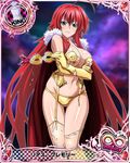  ahoge artist_request blue_eyes breasts cape card_(medium) character_name chess_piece elbow_gloves garter_straps gloves high_school_dxd high_school_dxd_infinity huge_ahoge king_(chess) large_breasts long_hair mask official_art red_hair rias_gremory solo thighhighs torn_clothes torn_legwear trading_card very_long_hair 