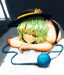  absurdres black_panties commentary_request green_eyes green_hair hat hat_ribbon heart heart-shaped_pupils highres komeiji_koishi looking_at_viewer lying on_side panties pyonsuke_(pyon2_mfg) ribbon side-tie_panties smile solo symbol-shaped_pupils third_eye touhou underwear 