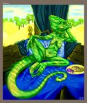  anthro breasts chameleon claws female food fruit grapes kompy lizard lizard_queen nude old pussy reptile scalie solo 