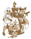  animatronic avian bear bird bonnie_(fnaf) canine chica_(fnaf) chicken crossgender cupcake_(fnaf) five_nights_at_freddy&#039;s fox foxy_(fnaf) freddy_(fnaf) gun machine maid_uniform mammal mechanical ranged_weapon robot snaxattacks video_games weapon 