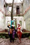  2girls asian breasts capcom chouzuki_maryou cosplay large_breasts lilith_aensland lilith_aensland_(cosplay) morrigan_aensland morrigan_aensland_(cosplay) multiple_girls outdoors photo plump suzuka_itsuki vampire_(game) 