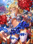  arm_up armpits black_hair blonde_hair blue_eyes cheerleader confetti crop_top crop_top_overhang crowd day furyou_michi_~gang_road~ grin hiasa_lily high_heels highres jumping lace lace-trimmed_thighhighs long_hair looking_at_viewer midriff navel one_eye_closed pom_poms purple_eyes short_hair skirt sky smile solo_focus thighhighs wally waving where's_wally white_legwear xaxak zettai_ryouiki 