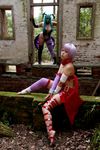  2girls asian breasts capcom chouzuki_maryou cosplay large_breasts lilith_aensland lilith_aensland_(cosplay) morrigan_aensland morrigan_aensland_(cosplay) multiple_girls outdoors photo plump suzuka_itsuki vampire_(game) 