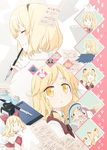  alice_margatroid blonde_hair bottle braid chibi closed_eyes cover cover_page hairband ink_bottle kirisame_marisa multiple_girls note pen sakuraba_yuuki shanghai_doll side_braid touhou yellow_eyes younger 