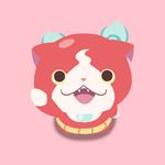  chuno fangs flat_color from_above haramaki jibanyan looking_up multiple_tails no_humans notched_ear open_mouth pink_background simple_background solo tail two_tails youkai youkai_watch 