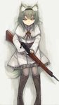  animal_ears bee_(deadflow) bolt_action grey_hair gun highres mas-36 original pantyhose red_eyes rifle solo tail uniform weapon 