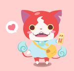  blush_stickers candy_bar cat chocoboo chuno fangs fire heart jibanyan looking_at_viewer multiple_tails no_humans notched_ear open_mouth pink_background solo speech_bubble spoken_heart standing tail tail-tip_fire two_tails youkai youkai_watch 