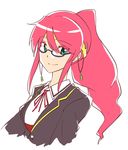  1girl glasses long_hair meteoride ponytail pyrrha_nikos red_hair rwby school_uniform 