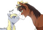  2015 bedroom_eyes blonde_hair brown_fur brown_hair cowboy_hat cute dennybutt derpy_hooves_(mlp) duo earth_pony english_text equine eyes_closed female friendship_is_magic fur green_eyes grey_fur hair half-closed_eyes hat horse male mammal my_little_pony plain_background pony smile text tongue tongue_out troubleshoes_(mlp) white_background 