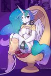  2015 bedroom_eyes breasts clothing daxhie earphones female friendship_is_magic fur hair half-closed_eyes horn mammal my_little_pony princess_celestia_(mlp) purple_eyes smile socks white_fur wings 