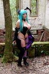  1girl aqua_hair asian bat_wings breasts capcom chouzuki_maryou cosplay female head_wings large_breasts morrigan_aensland morrigan_aensland_(cosplay) photo plump solo vampire_(game) wings 