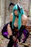  1girl aqua_hair asian bat_wings breasts capcom chouzuki_maryou cosplay female head_wings large_breasts morrigan_aensland morrigan_aensland_(cosplay) photo plump solo vampire_(game) wings 