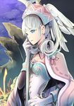  blue_eyes collarbone gloves head_wings headdress holding melia parted_lips salumak silver_hair solo staff white_gloves xenoblade_(series) xenoblade_1 