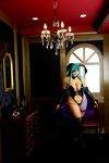  1girl aqua_hair asian bat_wings breasts capcom chouzuki_maryou cosplay female head_wings large_breasts morrigan_aensland morrigan_aensland_(cosplay) photo plump solo vampire_(game) wings 