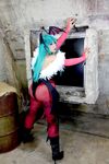  1girl aqua_hair asian ass bat_wings capcom chouzuki_maryou cosplay head_wings huge_ass morrigan_aensland morrigan_aensland_(cosplay) photo plump solo vampire_(game) wings 