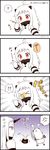  &gt;_&lt; 2girls 4koma ? ahoge anger_vein check_commentary closed_eyes comic commentary commentary_request dress highres horn horns kantai_collection long_hair migu_(migmig) mittens multiple_girls northern_ocean_hime red_eyes rubber_band seaport_hime shinkaisei-kan spoken_anger_vein spoken_question_mark sweat translated twitter_username white_dress white_hair 