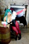  1girl aqua_hair asian bat_wings breasts capcom chouzuki_maryou cosplay female head_wings large_breasts morrigan_aensland morrigan_aensland_(cosplay) photo plump solo vampire_(game) wings 