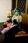  1girl aqua_hair asian bat_wings breasts capcom chouzuki_maryou cosplay female head_wings large_breasts morrigan_aensland morrigan_aensland_(cosplay) photo plump solo vampire_(game) wings 