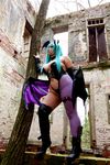  1girl aqua_hair asian bat_wings breasts capcom chouzuki_maryou cosplay female head_wings large_breasts morrigan_aensland morrigan_aensland_(cosplay) photo plump solo vampire_(game) wings 