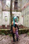  1girl aqua_hair asian bat_wings breasts capcom chouzuki_maryou cosplay female head_wings large_breasts morrigan_aensland morrigan_aensland_(cosplay) photo plump solo vampire_(game) wings 