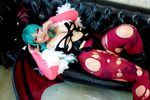  1girl aqua_hair asian bat_wings breasts capcom chouzuki_maryou cosplay female head_wings large_breasts morrigan_aensland morrigan_aensland_(cosplay) photo plump solo vampire_(game) wings 