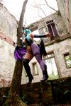  1girl aqua_hair asian bat_wings breasts capcom chouzuki_maryou cosplay female head_wings large_breasts morrigan_aensland morrigan_aensland_(cosplay) photo plump solo vampire_(game) wings 