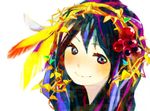  black_hair blush closed_mouth face feathers hair_feathers looking_at_viewer monaka_(siromona) original smile solo 