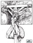  artist; bdsm bondage bound canine captured chain crucifixion female fox mammal monochrome muff nipples peril pussy ronin solo 