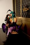  1girl aqua_hair asian bat_wings breasts capcom chouzuki_maryou cosplay female head_wings large_breasts morrigan_aensland morrigan_aensland_(cosplay) photo plump solo vampire_(game) wings 