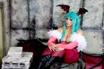  1girl aqua_hair asian bat_wings breasts capcom chouzuki_maryou cosplay female head_wings large_breasts morrigan_aensland morrigan_aensland_(cosplay) photo plump solo vampire_(game) wings 