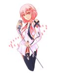  bare_shoulders breasts cowboy_shot detached_sleeves guilty_crown hair_ornament hairclip highres long_hair looking_at_viewer microphone microphone_stand pink_hair red_eyes small_breasts smile solo thighhighs twintails vintage_microphone yuzi_(xx_aqy) yuzuriha_inori 