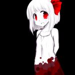 :d black_background blood bloody_clothes bob_cut chemise collarbone fang hair_ribbon iruru5666 looking_at_viewer open_mouth petite red_eyes ribbon rumia short_hair smile solo spot_color touhou 