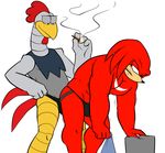  anthro bbulala_(artist) blush knuckles_the_echidna machine male male/male mechanical muscles robot scratch scratch_(character) scratch_(sonic) smoking sonic_(series) tagme 