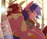  2015 armor blue_hair duo equestria-prevails equine female firefly_(mlp) hair horn lauren_faust_(character) mammal my_little_pony preening red_hair winged_unicorn wings 