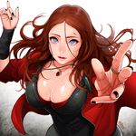  absurdres avengers black_nails blue_eyes breasts brown_hair cleavage highres jewelry large_breasts lips long_hair marvel nail_polish necklace parted_lips rangsiwut_sangwatsharakul ring scarlet_witch solo wanda_maximoff 