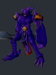  armor bandai craniamon digimon full_armor horns kazkazkaz monster royal_knights simple_background solo weapon 