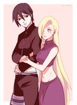  1boy 1girl amiko arm_hug black_hair blonde_hair couple midriff naruto naruto:_the_last navel pale_skin sai very_long_hair yamanaka_ino 