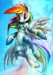  2015 atryl clothing elbow_gloves equine feather female flying friendship_is_magic gloves hair legwear mammal multicolored_hair my_little_pony navel panties pegasus purple_eyes rainbow_dash_(mlp) rainbow_hair solo stockings thong underwear wings 