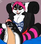  2015 anthro breasts clothed clothing cum cum_on_feet female foot_fetish footjob humanoid_penis male male/female mammal penis skunk zp92 