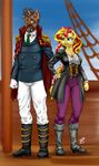  2015 anthro anthrofied captain clothing duo equestria_girls equine facial_hair fan_character female goatee horn male mammal my_little_pony necktie outside pia-sama ship suit sunset_shimmer_(eg) unicorn 