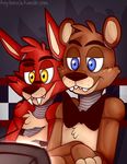  animatronic bear bow_tie canine female five_nights_at_freddy&#039;s fox foxy_(fnaf) freddy_(fnaf) machine male mammal mechanical red_eyes robot teeth toy-bonnie video_games yellow_eyes 