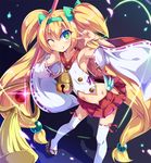  bell blazblue blonde_hair flat_chest green_eyes heart heart-shaped_pupils japanese_clothes long_hair looking_at_viewer miko platinum_the_trinity smile solo symbol-shaped_pupils toraishi_666 v 