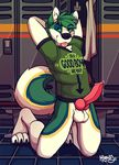  animal_genitalia arms_behind_head balls bottomless canine canine_penis clothed clothing dog erection half-dressed higsby husky kneeling knot locker_room looking_at_viewer male mammal nekohaiku penis pose precum solo tongue tongue_out 